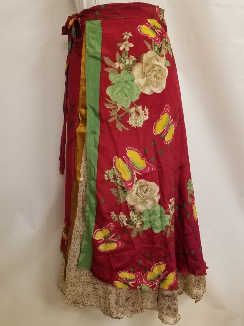 ✅Magic Wrap Silk Sari Skirt 37" Reversible Maxi Boho One Size Fits Most NWOT OS